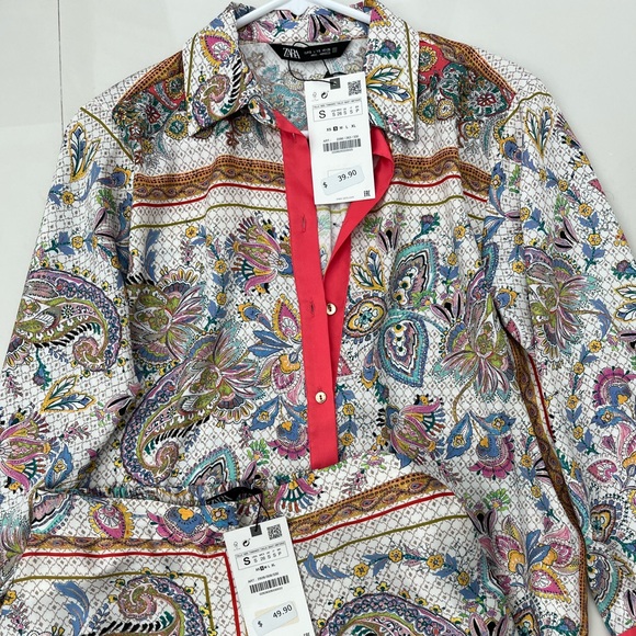 Zara Paisley Satin Pants Set, S NWT - Picture 2 of 2